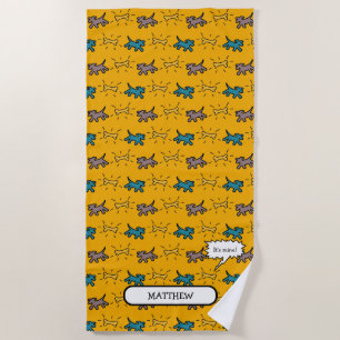 Dogs Bone Graffiti Style Name Choose Color Beach T Towel