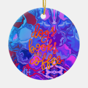 Dogs books and coffee abstract ceramic ornament