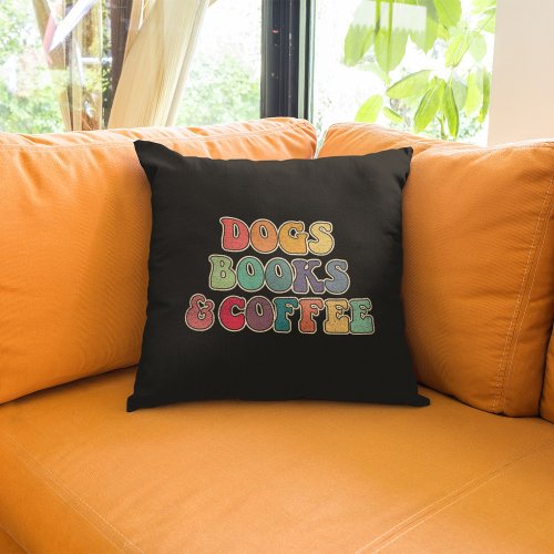 Dogs books and coffee throw pillow