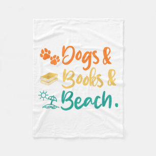 Dogs Books Beach Holiday Summer Funny Fleece Blanket