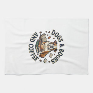 Dogs Books Coffee Bulldog Stack Cup_1 Kitchen Towel