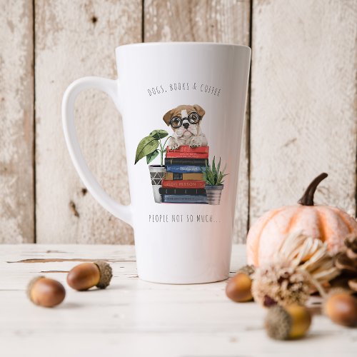 Dogs Books  Coffee  Watercolor Illustration Latte Mug
