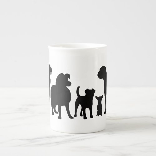 Dogs breed group black silhouette bone china mug