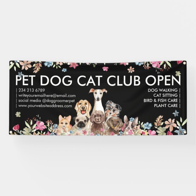 Dogs Breeds Cute Puppies Floral Banner