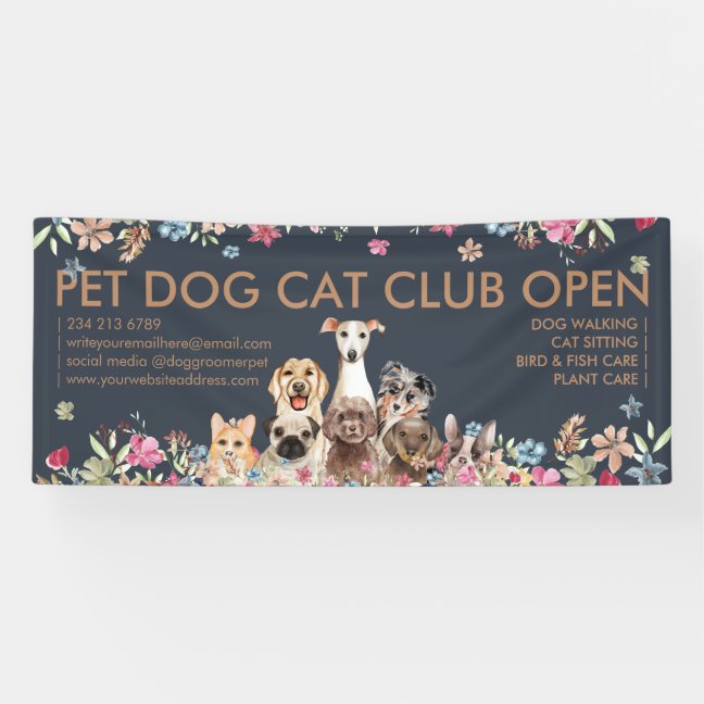Dogs Breeds Cute Puppies Handdrawn Banner