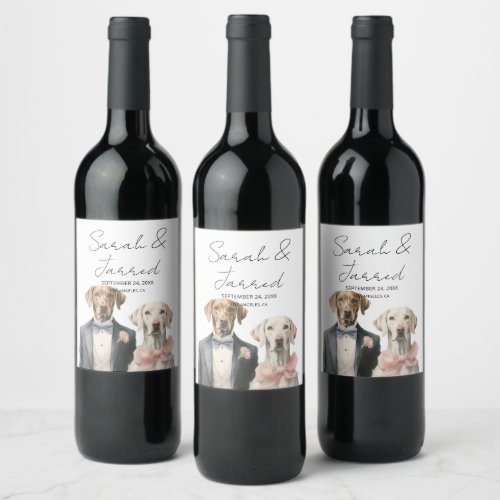 Dogs Bride  Groom Wedding Wine Label