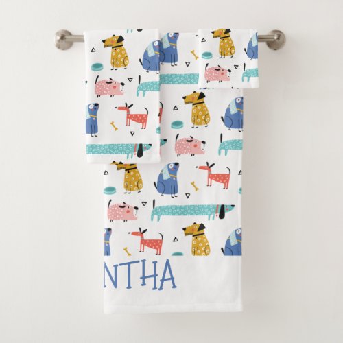 Dogs Cartoon Style Bath Towel Set