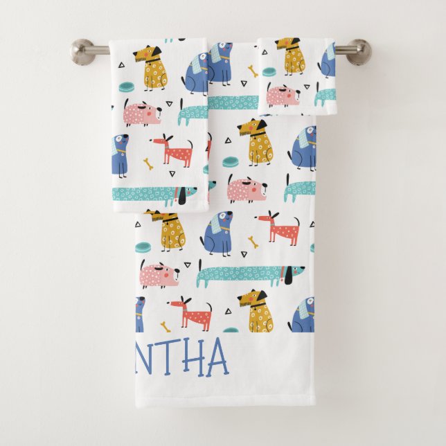 Dogs Cartoon Style Bath Towel Set (Insitu)