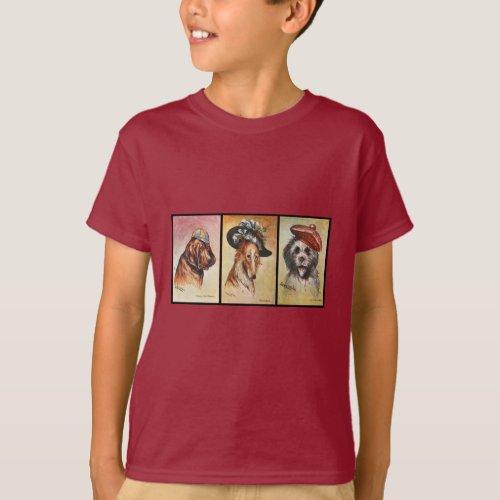 Dogs cartoon triptych acrylic T_Shirt