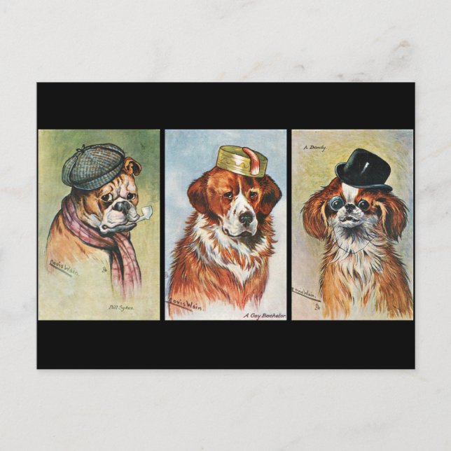 Dogs, cartoon triptych postcard (Front)
