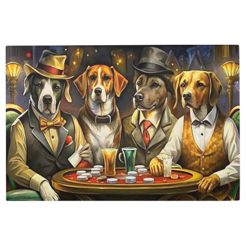 Dogs casino playing poker Vintage Metal Print