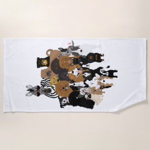 Dogs, Cat, Chicken, Zebra Beach Towel