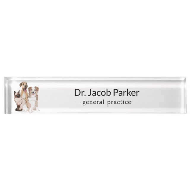 Dogs & Cat Illustrations  Desk Name Plate (Front)