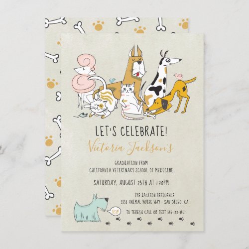 Dogs cats and birds Veterinarian School Graduation Invitation