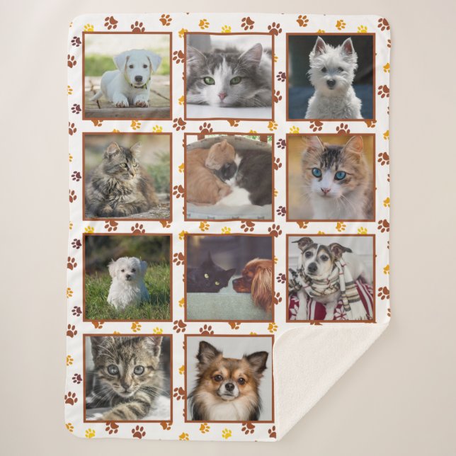 Dogs Cats Paw Prints Custom Photo Collage Sherpa Blanket (Front)