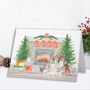 Dogs Cats Puppies Kittens Cute Christmas Fireplace Holiday Card at Zazzle