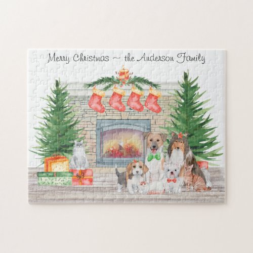 Dogs Cats Puppies Kittens Fireplace Christmas Jigsaw Puzzle