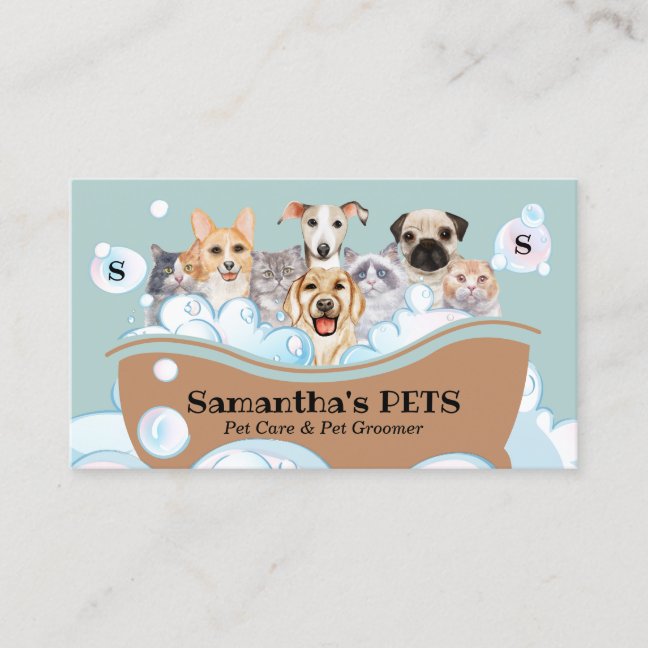 Dogs Cats Spa Sitter Groomer petCare Bathing Business Card