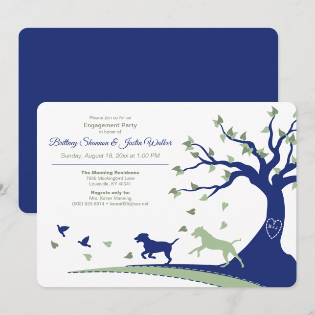 Dogs Chasing Birds Engagement Party Invitation (Front/Back)