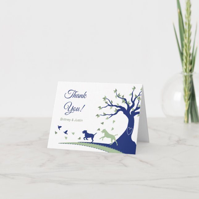 Dogs Chasing Birds Letterpress Thank You Card (Front)