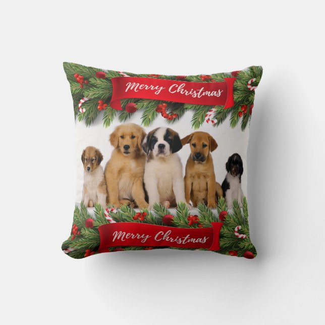 Dogs Christmas Photo Throw Pillow (Front)