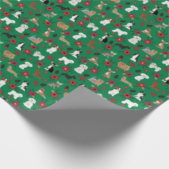 Dogs Christmas Poinsettia Gift wrap (Corner)