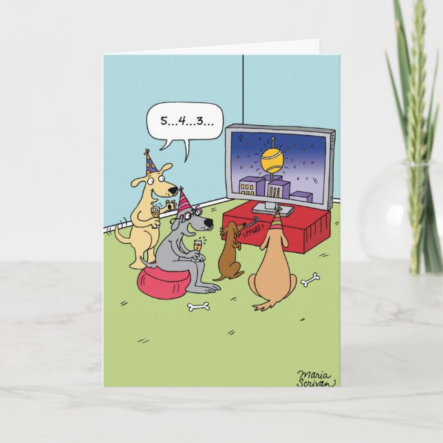 Dogs Countdown New Year Humor Greeting Card (Front)