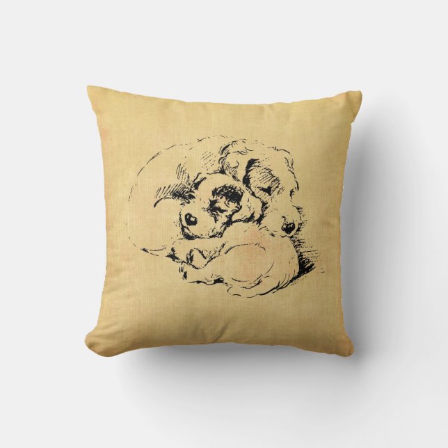 Dogs Cuddly Pillow, Beige Orange Texture Look Throw Pillow (Front)