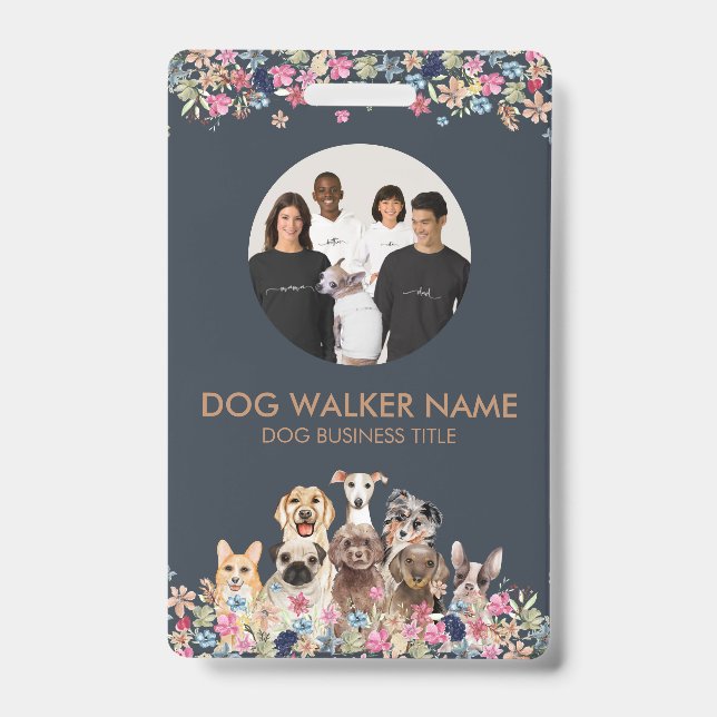 Dogs Cute Floral Photo Badge (Front)