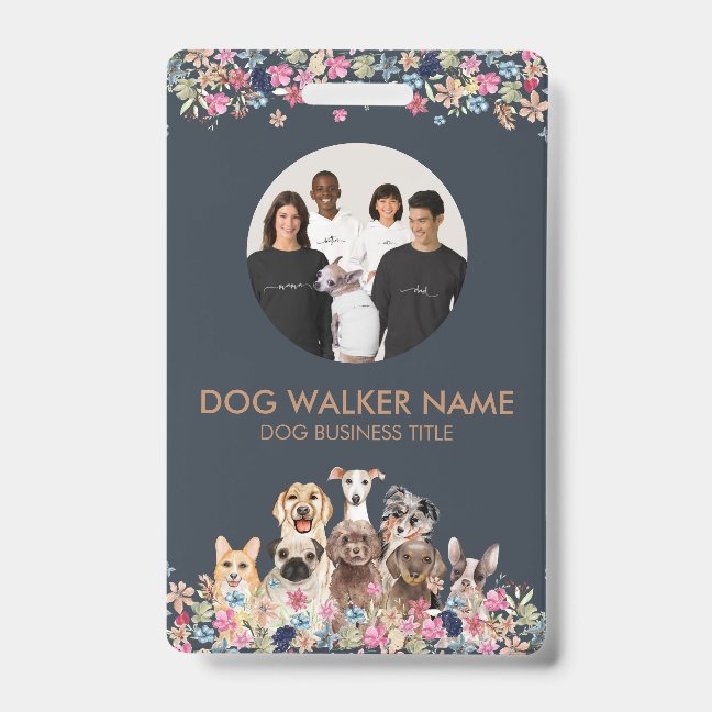Dogs Cute Floral Photo Badge