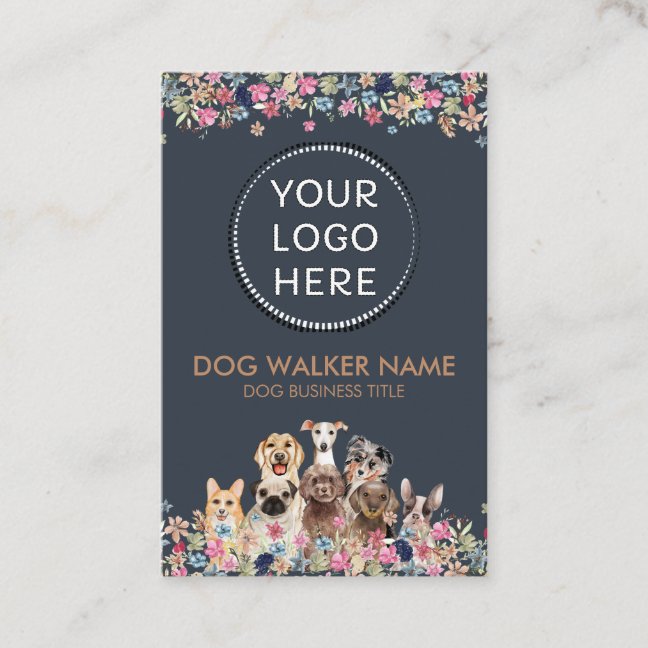 Dogs Cute Floral Photo Logo circle Business Card