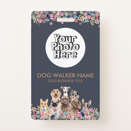 Dogs Cute Floral Watercolor Photo Badge