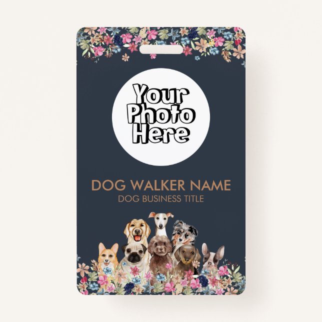 Dogs Cute Floral Watercolor Photo Badge (Front)
