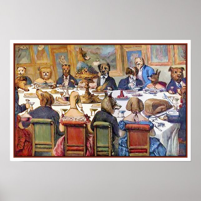 Dogs Dinner Party - Artist Unknown Poster (Front)