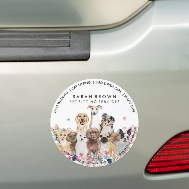 Dogs Drawing and Floral Frame branding Car Magnet