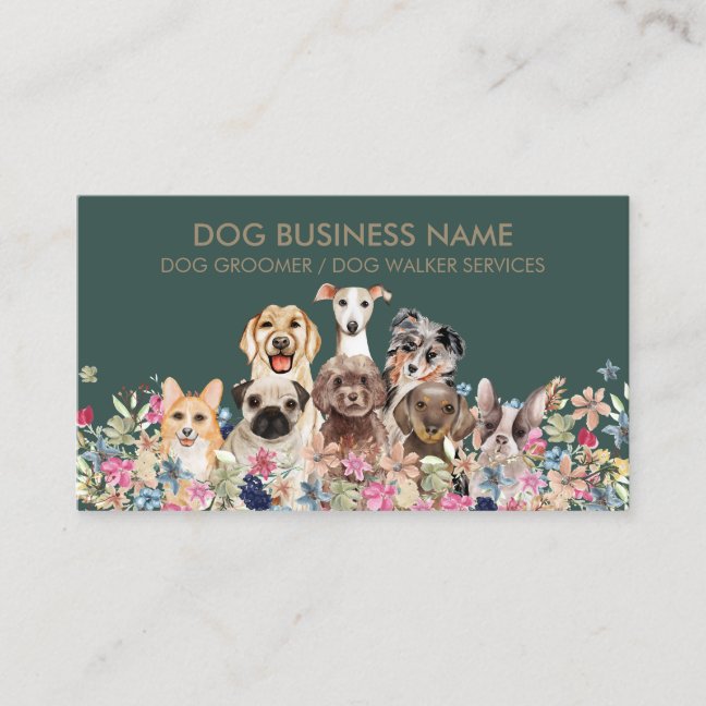 Dogs Drawing Flowers Design Business Card