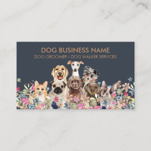 Dogs Drawing Flowers Design Modern Simple Business Card