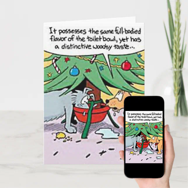 Dogs Drink Christmas Tree Water Greeting Card Zazzle