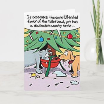 Dogs Drink Christmas Tree Water Greeting Card by Unique_Christmas at Zazzle