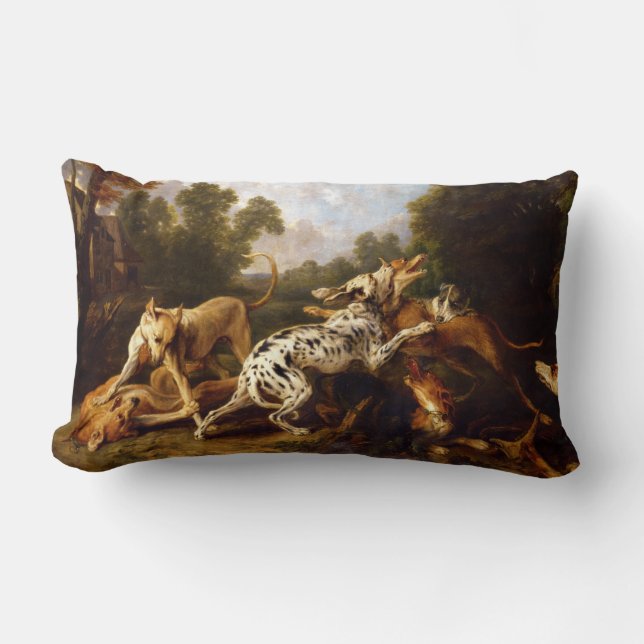 Dogs Fighting (by Frans Snyders) Lumbar Pillow (Front)