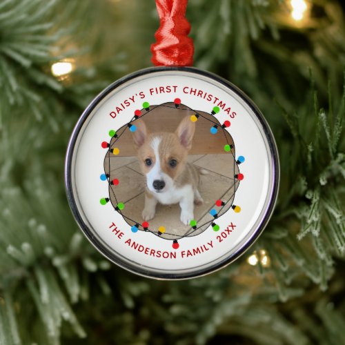 Dogs First Christmas Cute Custom Puppy Keepsake Metal Ornament