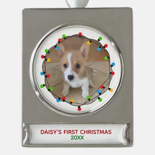 Dogs First Christmas Cute Custom Puppy Keepsake Silver Plated Banner Ornament