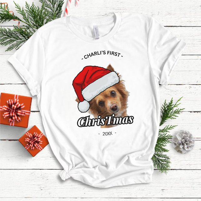 Dogs First Christmas Personalized Dog Photo  T-Shirt (Creator Uploaded)
