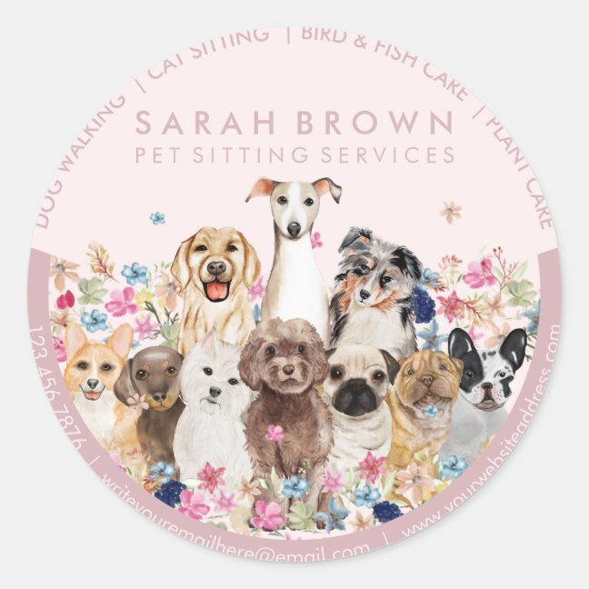 Dogs Floral Frame Classic Round Sticker