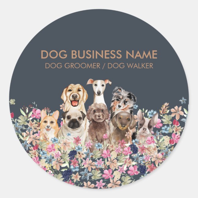 Dogs Flower Print Classic Round Sticker