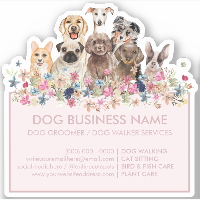 Dogs Flowers Blush Pink Rectangle Frame Sticker