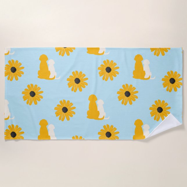 Dogs, Flowers, Dog Bath Beach Towel (Front)