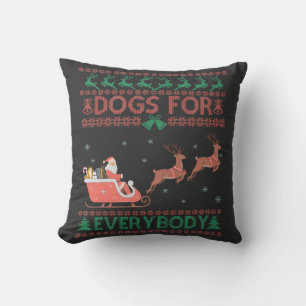 Dogs For Everybody Funny Ugly Christmas Sweater Throw Pillow