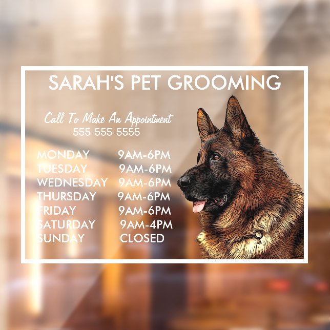 Dogs German Shepherd Pet Grooming Hours Business   Window Cling (Sheet 2)