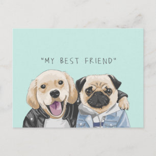 Dogs Golden Retriever & Pug Best Friends Postcard